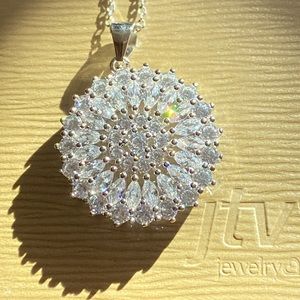 White Cubic Zirconia Rhodium over sterling silver pendant with chain 16” plus 2”